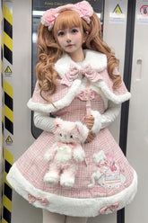 Robe Jsk Lolita Princesse Douce avec Nœud Papillon Broderie Rose